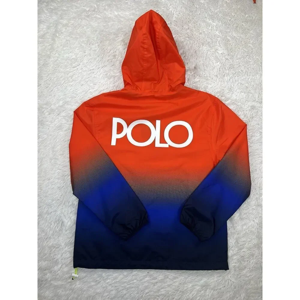 NWT Polo Ralph Lauren Orange Ombre Mens Waterproof Pullover Hoodie Jacket Size S
